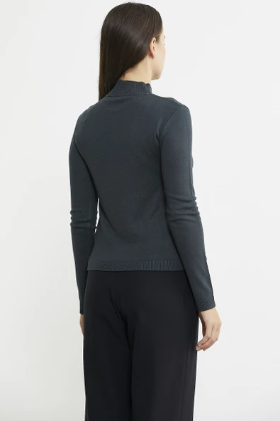 Omuz Aksesuarlı Triko Kazak - Antrasit - Resim 6