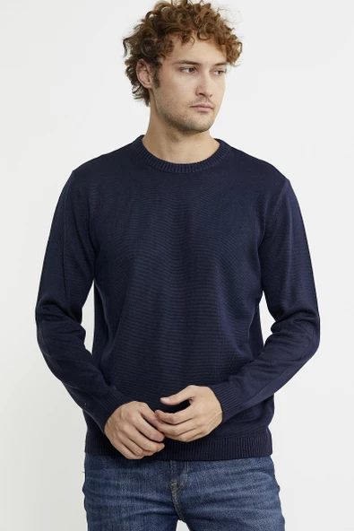 Sıfır Yaka Basic Triko Kazak - Lacivert - 4