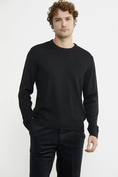 Sıfır Yaka Basic Triko Kazak - Siyah - Resim 5