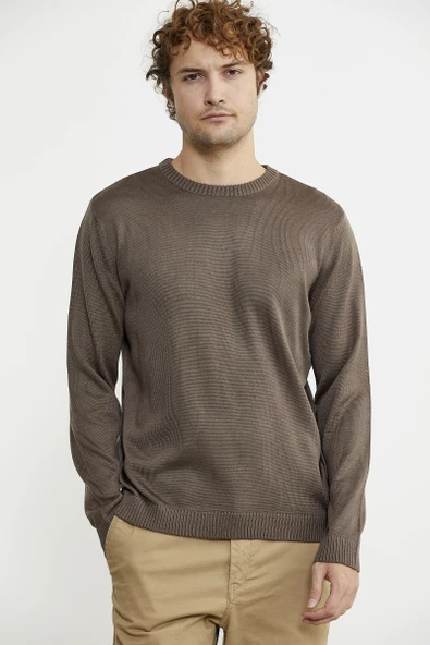 Sıfır Yaka Basic Triko Kazak - Vizon - Resim 2