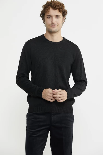 Sıfır Yaka Basic Triko Kazak - Siyah - Resim 4