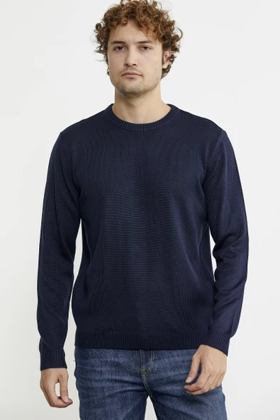 Sıfır Yaka Basic Triko Kazak - Lacivert - 3