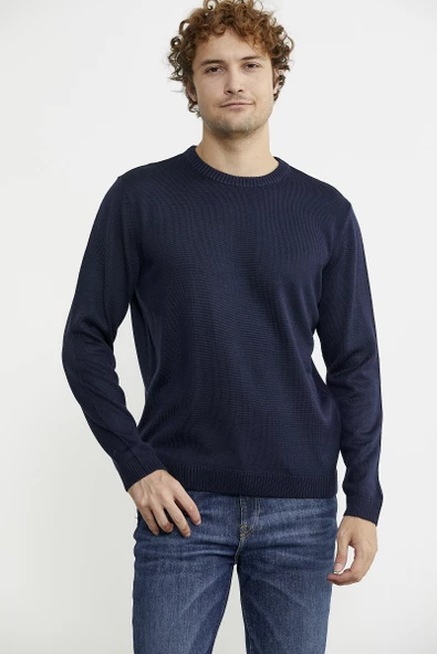 Sıfır Yaka Basic Triko Kazak - Lacivert - 2