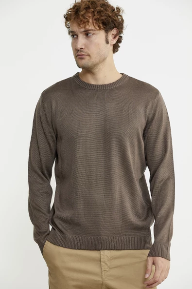 Sıfır Yaka Basic Triko Kazak - Vizon - Resim 3