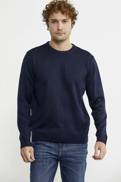 Sıfır Yaka Basic Triko Kazak - Lacivert