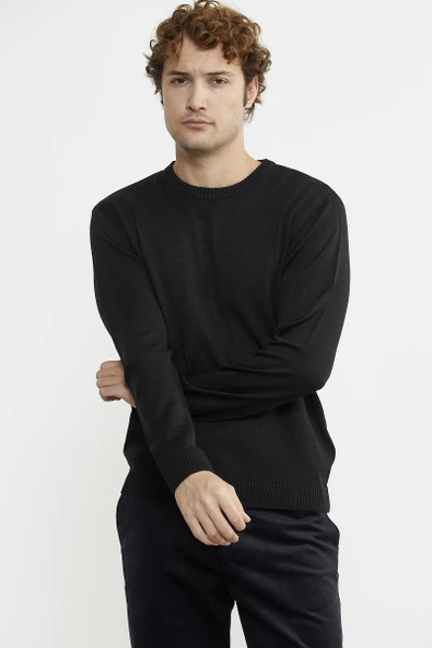 Sıfır Yaka Basic Triko Kazak - Siyah - Resim 2