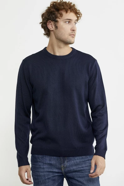 Sıfır Yaka Basic Triko Kazak - Lacivert - 5