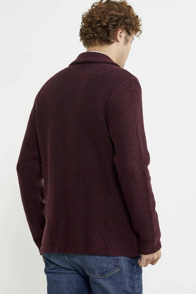 Yünlü Üç Düğme Triko Ceket - Bordo - 4