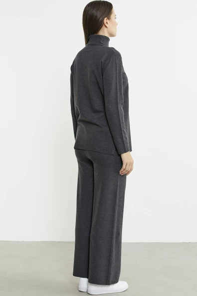 Tam Balıkçı Yaka Kazak Pantolon Triko Takım - Antrasit - 6