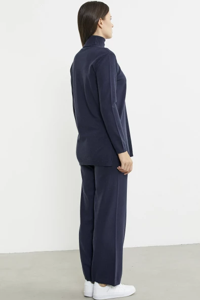 Tam Balıkçı Yaka Kazak Pantolon Triko Takım - Lacivert - 6