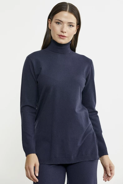 Tam Balıkçı Yaka Kazak Pantolon Triko Takım - Lacivert - 5