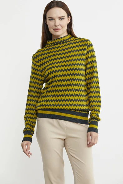 Çift Renk Kazayağı Desenli Triko Kazak - Antrasit - 2