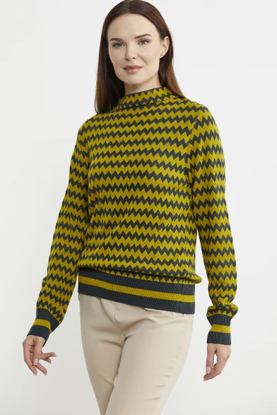 Çift Renk Kazayağı Desenli Triko Kazak - Antrasit - 3