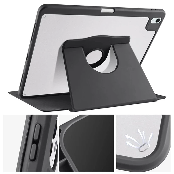 Apple iPad Pro 12.9 2022 M2 Uyumlu  Kılıf Termik Kalem Bölmeli Dönebilen Standlı Kılıf - 8