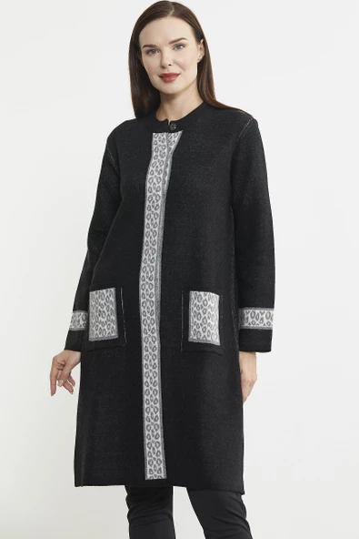 Cepli Uzun Yün Triko Hırka - Siyah - Resim 3