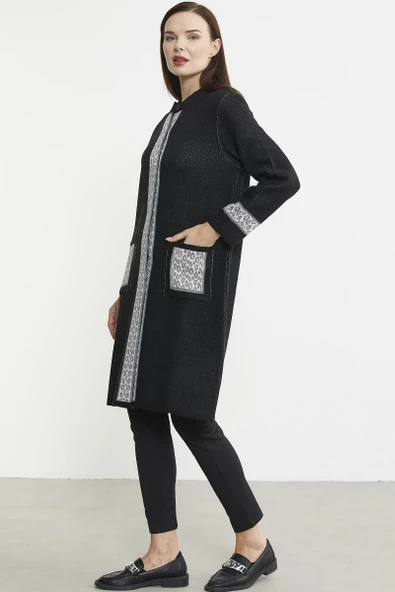 Cepli Uzun Yün Triko Hırka - Siyah - Resim 4