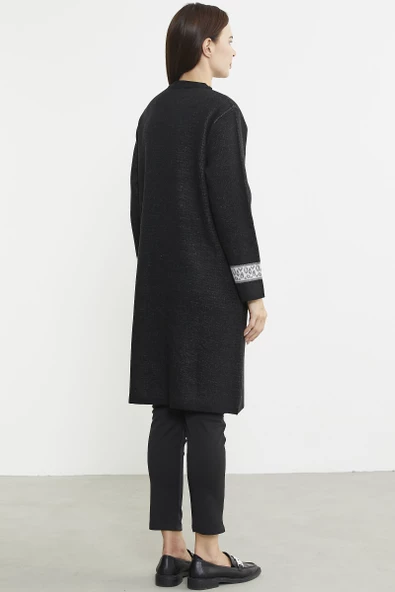 Cepli Uzun Yün Triko Hırka - Siyah - Resim 6