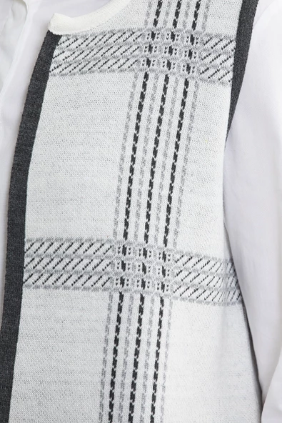 Dolu İğne Çift Renk Yünlü Triko Yelek - Beyaz - Resim 5