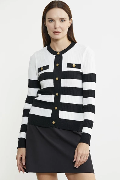 Blok Geçişli Çift Renk Triko Hırka - Siyah - 2