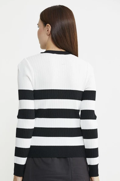 Blok Geçişli Çift Renk Triko Hırka - Siyah - 5