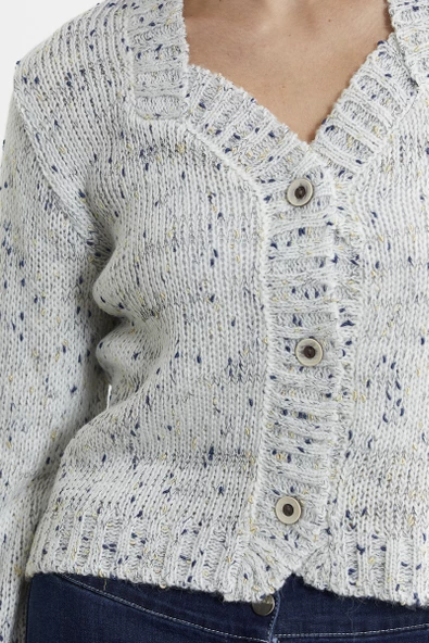 Kırçıllı Yaka Detaylı Yünlü Triko Hırka - Kemik - Resim 4