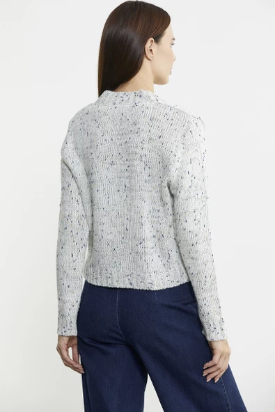 Kırçıllı Yaka Detaylı Yünlü Triko Hırka - Kemik - Resim 5