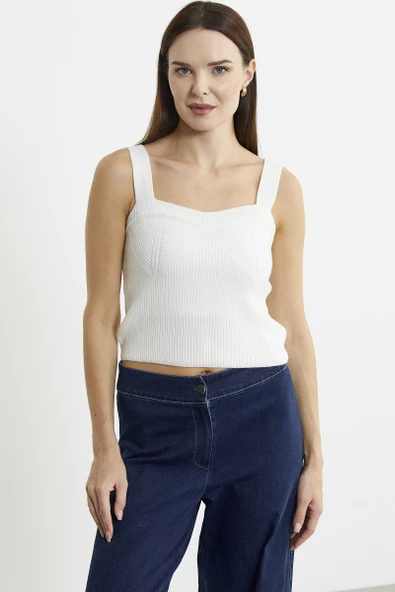 İçi Askılı Triko Hırka Takım - Kemik - 4