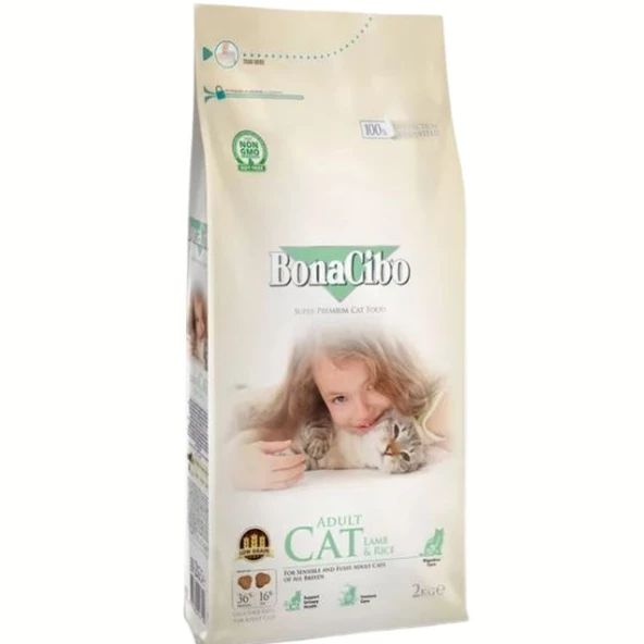 BonaCibo Kuzu Etli ve Pirinçli Yetişkin Kedi Maması 2 kg