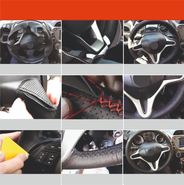 Honda Civic 1992-1995 Araca Özel Direksiyon Kılıfı (Alcantra Nokta Kırmızı Yüzük) - 3
