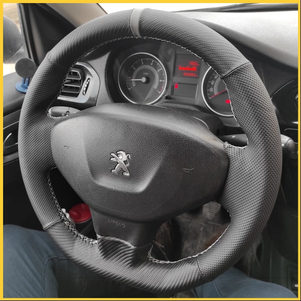 Peugeot 301 Araca Özel Dikmeli Direksiyon Kılıfı (Karbon Gri Yüzüklü Noktalı) - 3