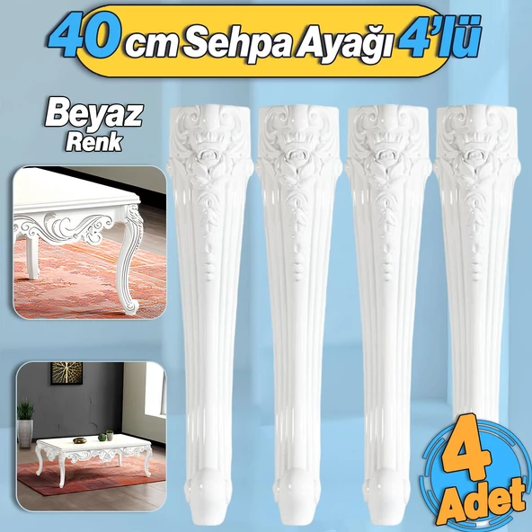 Nehir Plastik 4 Adet Sehpa Ayağı 40 cm Beyaz Orta Ayak Zigon Sehpa Mobilya Masa Ayakları Beyaz ürün görseli