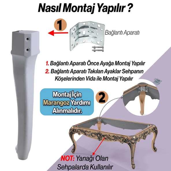 Nehir Plastik 4 Adet Sehpa Ayağı 40 cm Beyaz Orta Ayak Zigon Sehpa Mobilya Masa Ayakları Beyaz - Resim 5