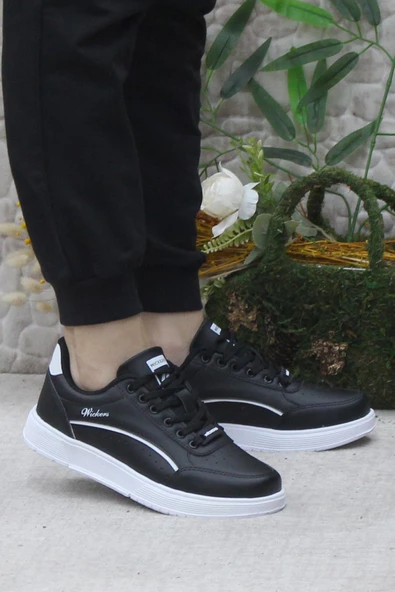 Fort Wks 2765 Siyah Beyaz Hafif Rahat Sneaker Kadın Spor Ayakkabı - 1