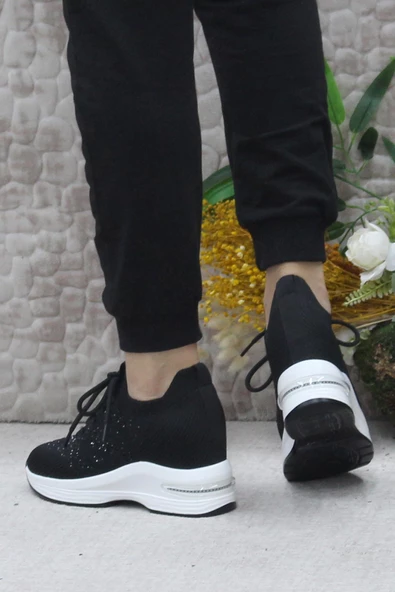 Fort Guja 24K304 Siyah Taş Detaylı Kalın Taban Sneaker Kadın Ayakkabı - 4