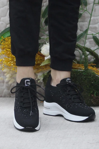 Fort Guja 24K304 Siyah Taş Detaylı Kalın Taban Sneaker Kadın Ayakkabı - 2