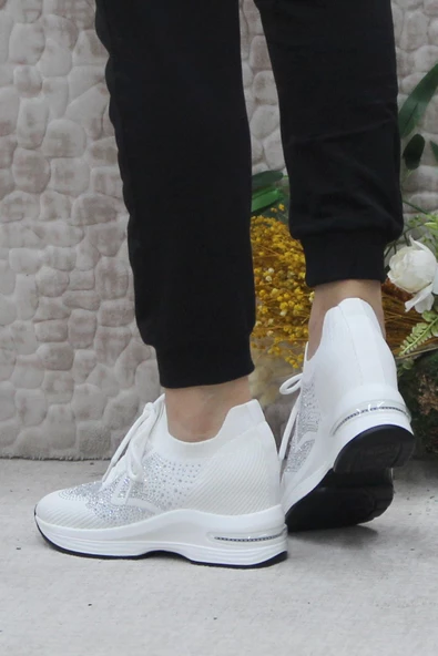 Fort Guja 24K304 Beyaz Taş Detaylı Kalın Taban Sneaker Kadın Ayakkabı - 4