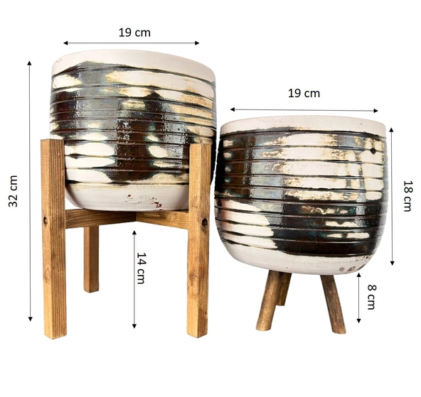Bitki Tasarımı  Yeşil Sırlı Terrakota Toprak Saksı Saksılık Salon Çiçeklik 3 Ayaklı- 4 Ayaklı- 19 CM - 2