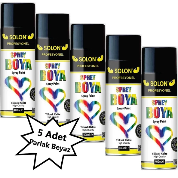 5 Adet Sprey Boya Parlak Beyaz 400 Ml.