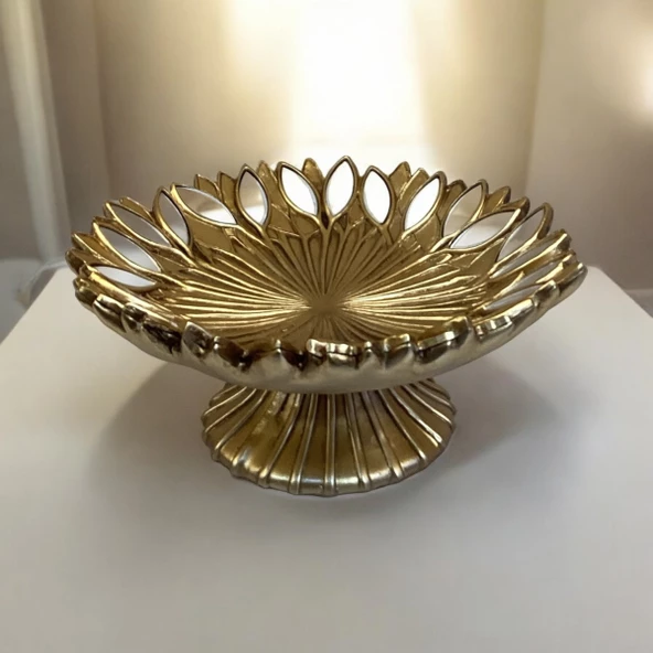 9 Parça Aynalı Konsol Seti Salon Takımı Aksesuar Gold Renk - 5
