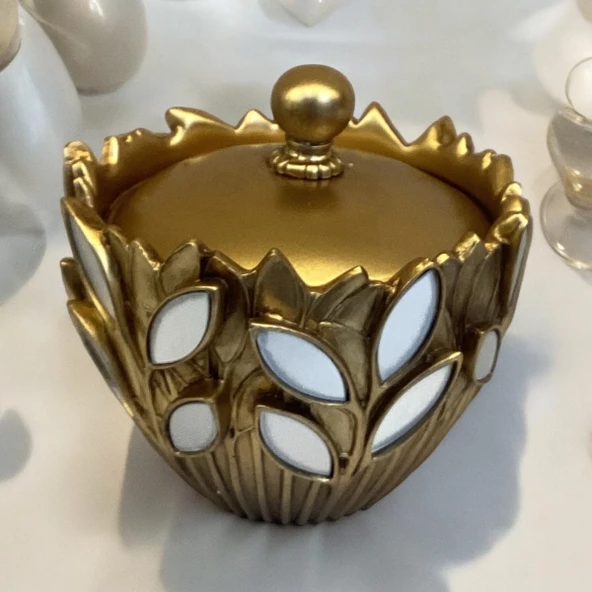 9 Parça Aynalı Konsol Seti Salon Takımı Aksesuar Gold Renk - 6