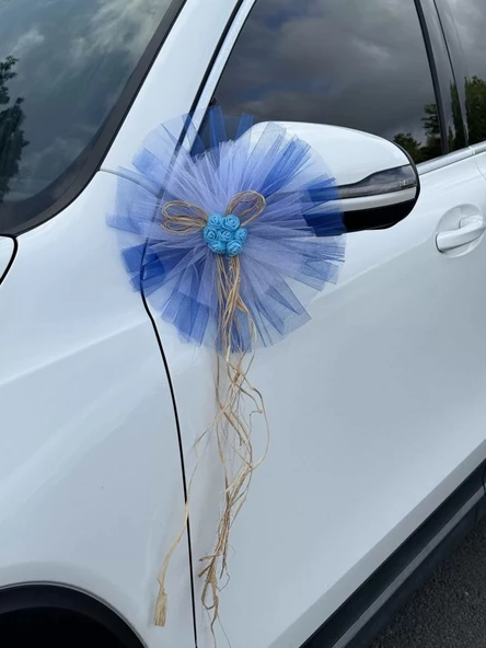 30 Adet Mavi Beyaz Kristal Tül Mavi Latex Gül Doğal Rafya Detaylı Düğün Nikah Kına Sünnet Konvoy Süsü - Resim 5