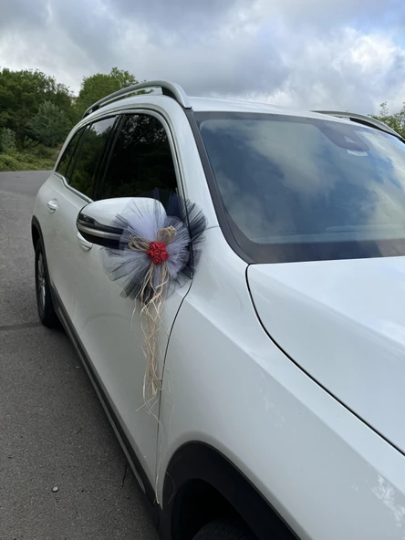 10 Adet Siyah Beyaz Kristal Tül Kırmızı Latex Gül Doğal Rafya Detaylı Düğün Nikah Kına Sünnet Konvoy Süsü - Resim 5