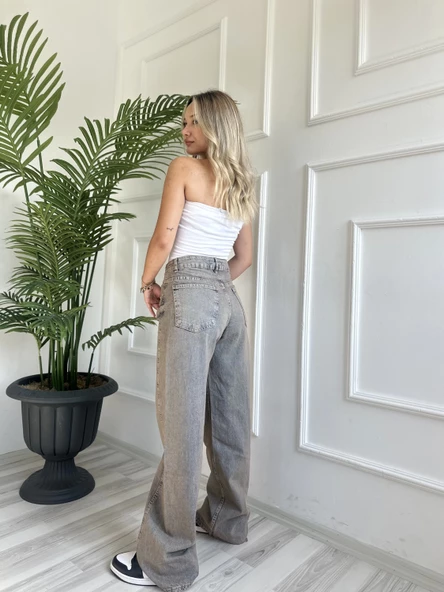 Kadın Eskitme Baggy Jean Mavi - 5