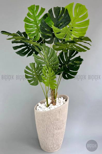 BİÇİÇEK   Yapay Monstera Ağacı 200 cm lux dış mekan saksıda - Resim 8