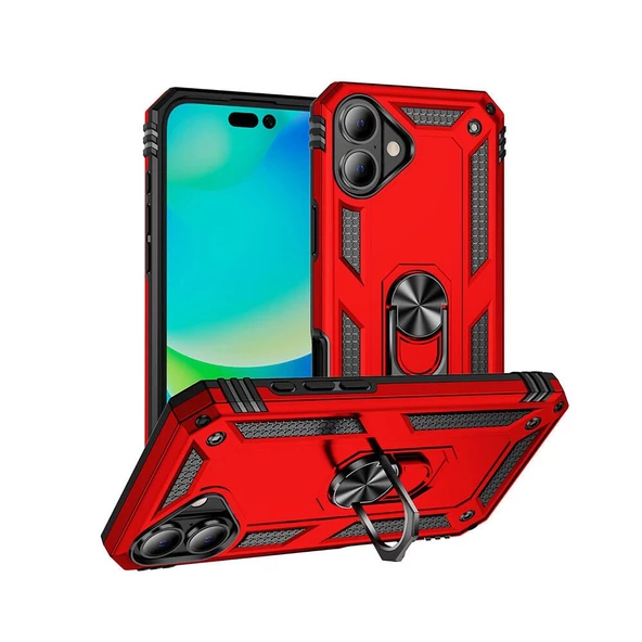 Gpack Apple iPhone 16 Kılıf Vega Sert Silikon Tank Standlı Yüzüklü Mıknatıslı - Resim 3