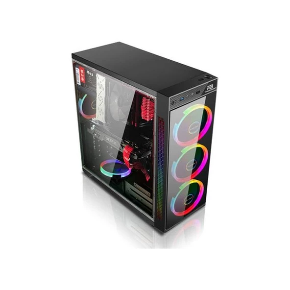 Powerboost Vk-C12B Usb 3.0 Atx, Tempered Glass, Rgb Fan, Siyah Kasa (Psu Yok) Vk-C12B