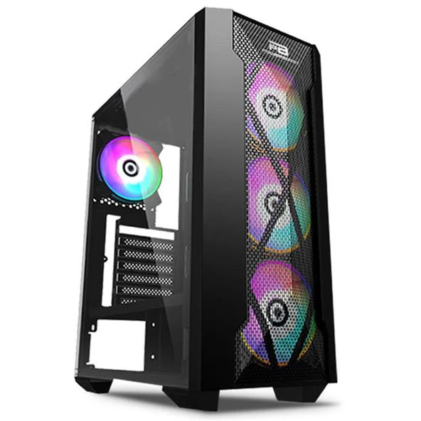 PowerBoost VK-P1900B 500w USB 3.0 ATX Mesh Panel Fixed Rainbow Fan Siyah Kasa VK-P1900B ürün görseli 1