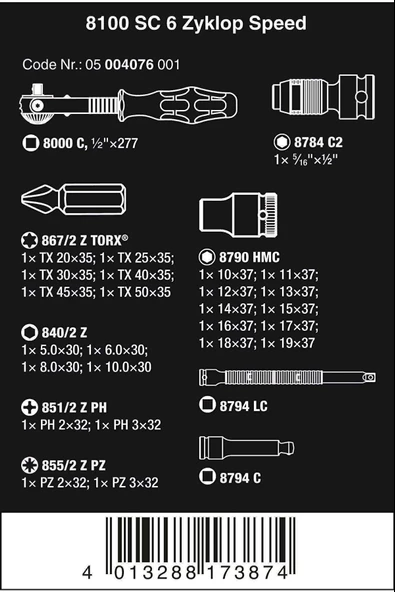 Wera 8100 SC 6 Cırcır Zyklop Lokma Bits Set 1/2" 05004076001 - 4