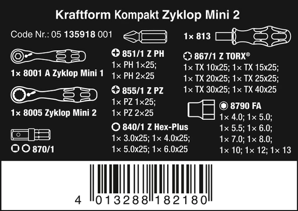 Wera K. Kompakt Zyklop 2 Li Mini Cırcırlı Çantalı Set 05135918001 - 2