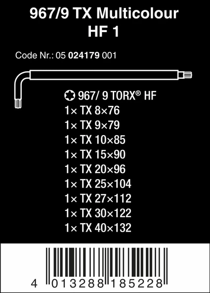 Wera 967/9 Torx Kısa Renkli Alyan Set 05024179001 - 2